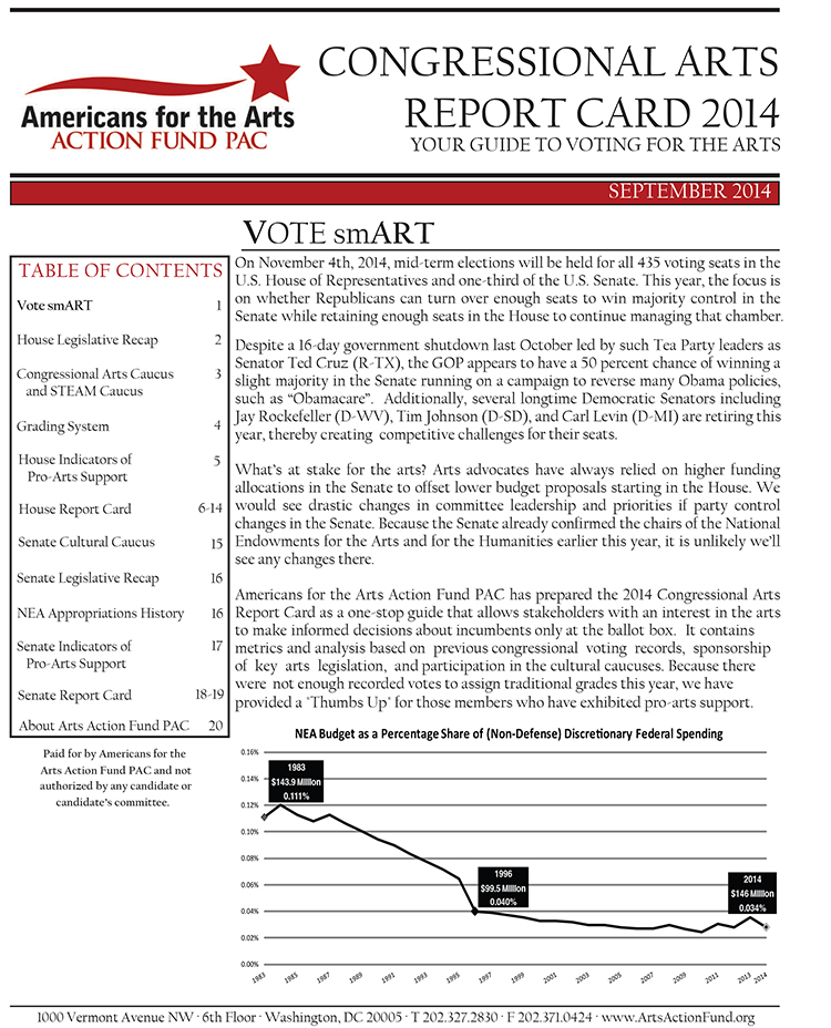 Cover of the 2014 Congressional Arts Report Card