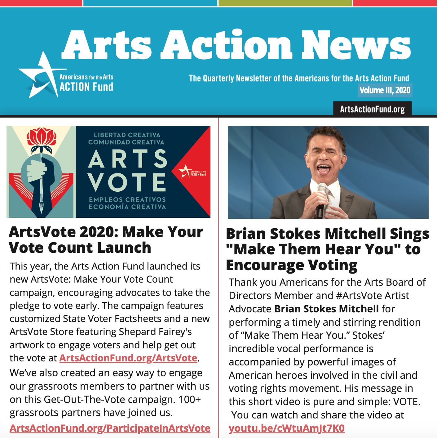 Click here to read Arts Action News Volume III, 2020