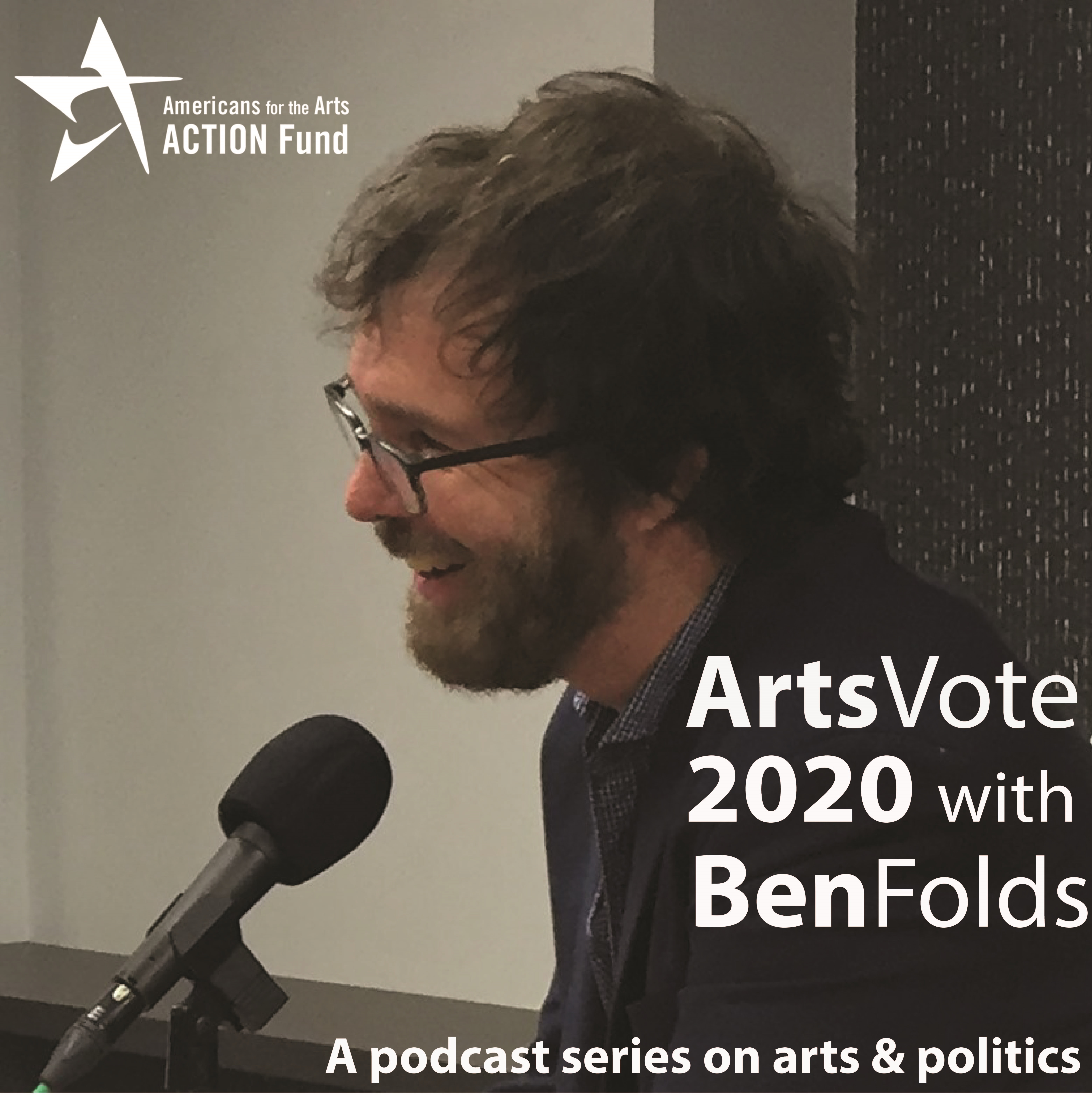 Ben Folds at a podcast microphone speaking.