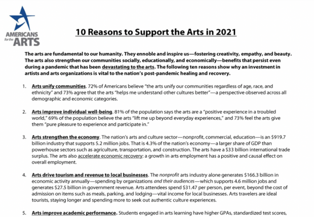 2021 reasons to support the arts